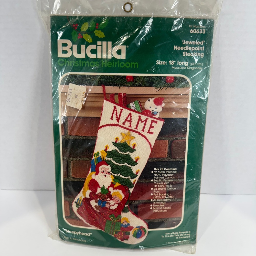 NEW VTG 1985 Bucilla Needlepoint Stocking Kit 18in Multicolor Sleepyhead 60633